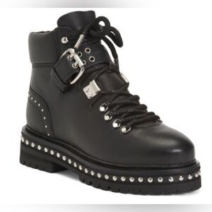 Lola Cruz Black Leather Studded Boots size 38 Women’s 7.5/8